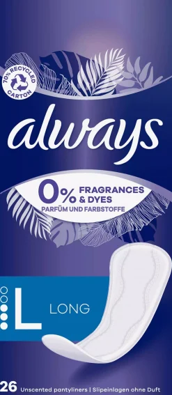 Always Daily Protect Long Panty Liners 0% Fragrances & Dye