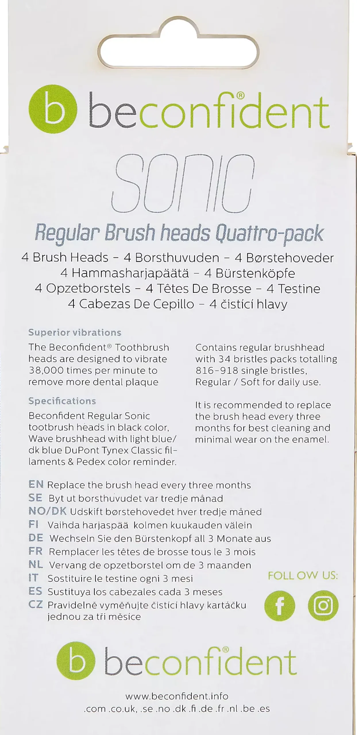 Beconfident Twin pack Beconfident Sonic tootbrush heads. Black