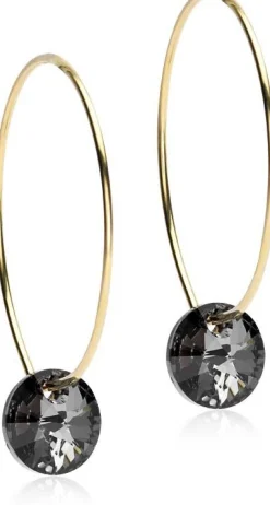 BlomdahlGolden Titanium Ear Ring 25 mm, Round 8 mm, Black diamond