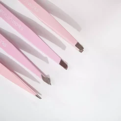 Brushworks HD 4 Piece Combination Tweezer Set - Pink