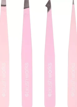 Brushworks HD 4 Piece Combination Tweezer Set - Pink