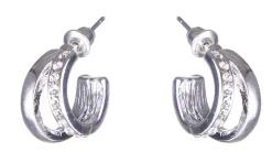 Dazzling Earring Col, Creols Two Lines, One Line W Crystals Silver
