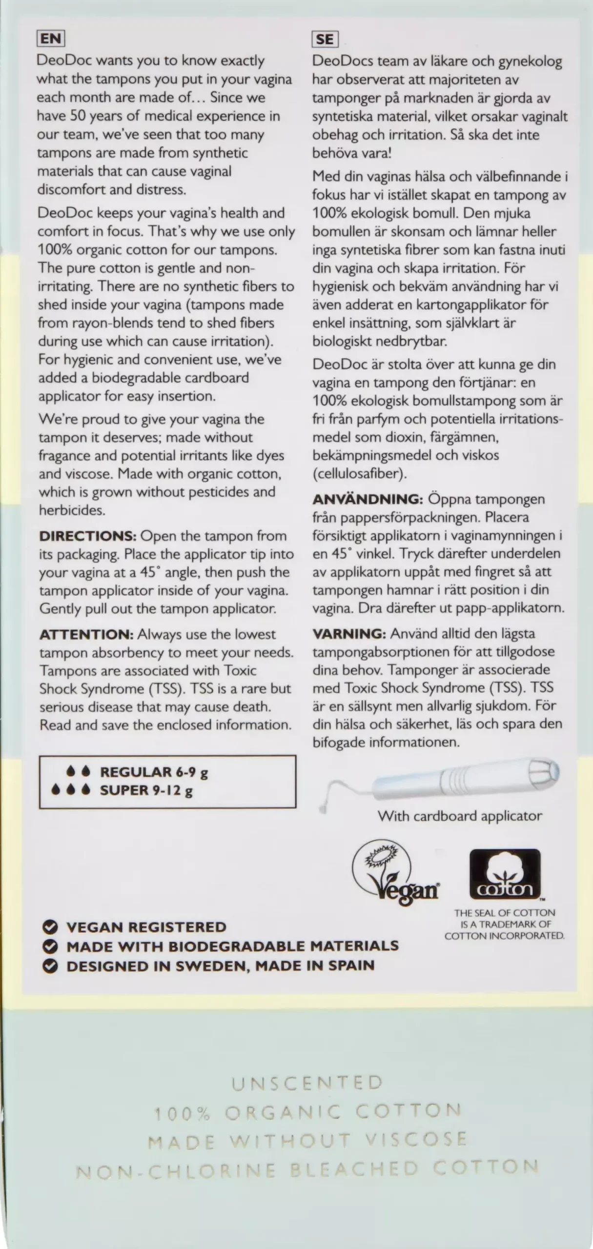 DeoDoc Organic Cotton Tampons Super Flow 14 Pcs L