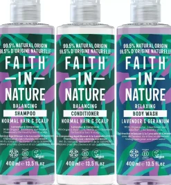Faith In Nature Bundle Lavender & Geranium Shampoo 400 ml & Conditioner 400 ml & Body Wash 400 ml