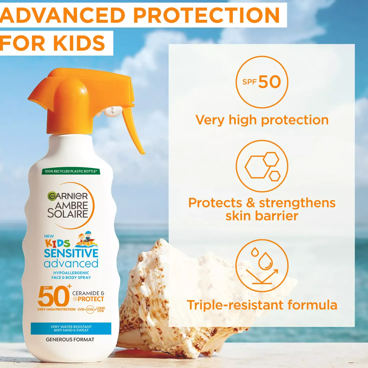 GarnierFructis Sensitive Advanced Kids Hypoallergenic Face & Body Spray SPF50+ for Sensitive Skin 270 ml