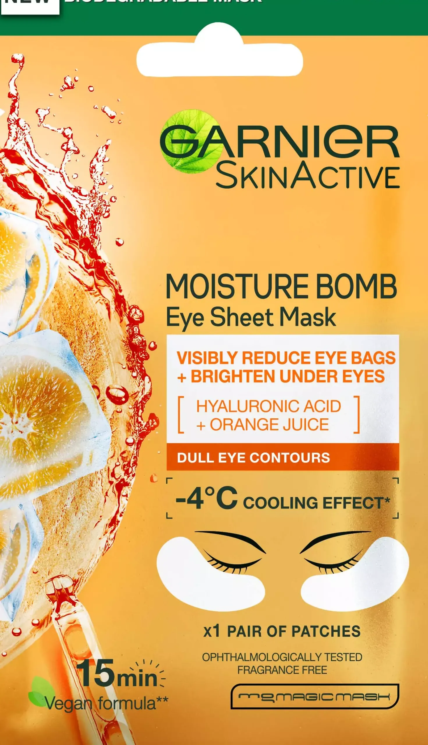 GarnierSkinActive Moisture Bomb Hyaluronic Acid + Orange Juice Eye Sheet Mask for Dull Eye Contours