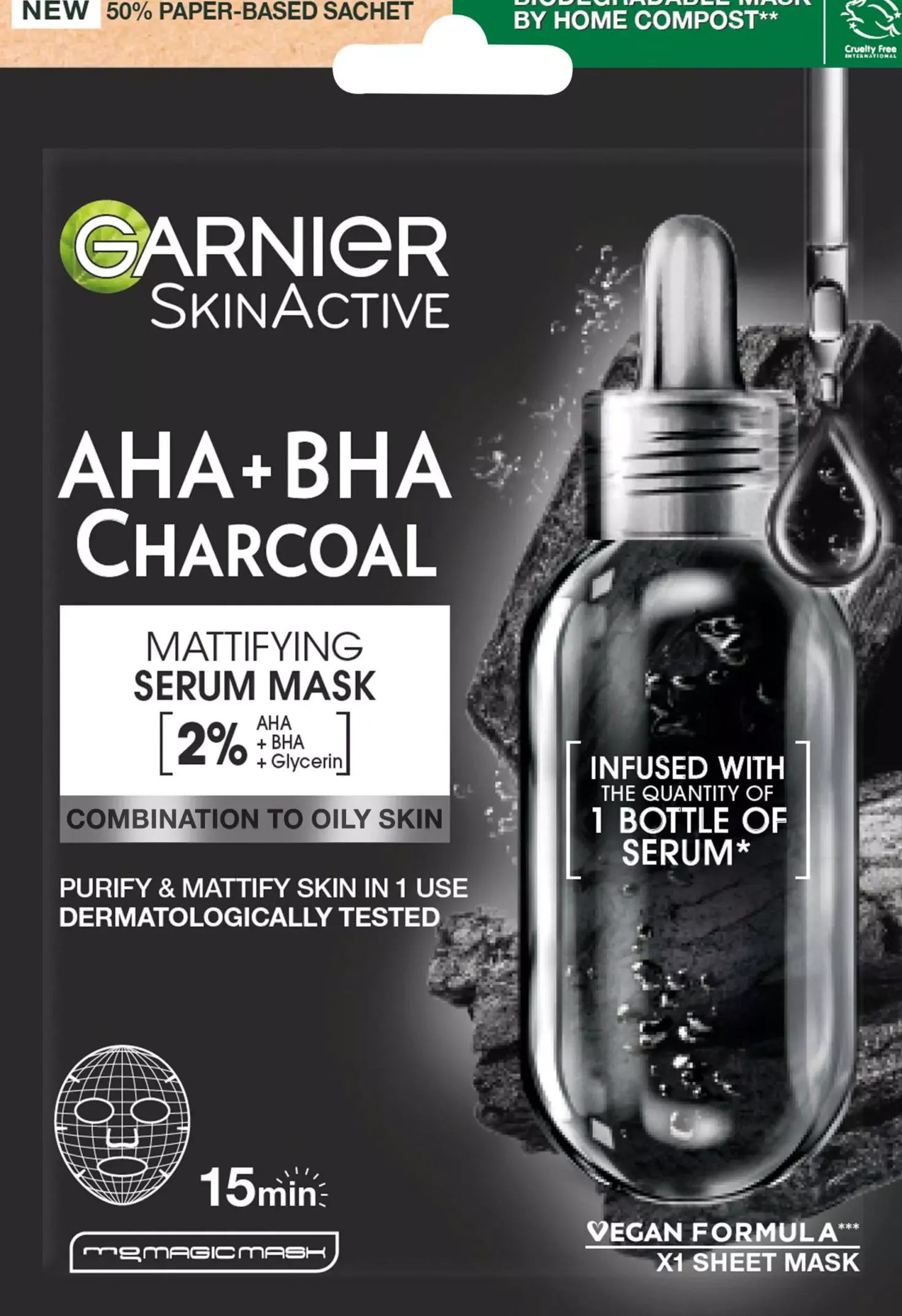 GarnierSkinActive Pure Charcoal Black Pore-Tightening + Hydrating Sheet Mask for Oily Skin Pore Tightening