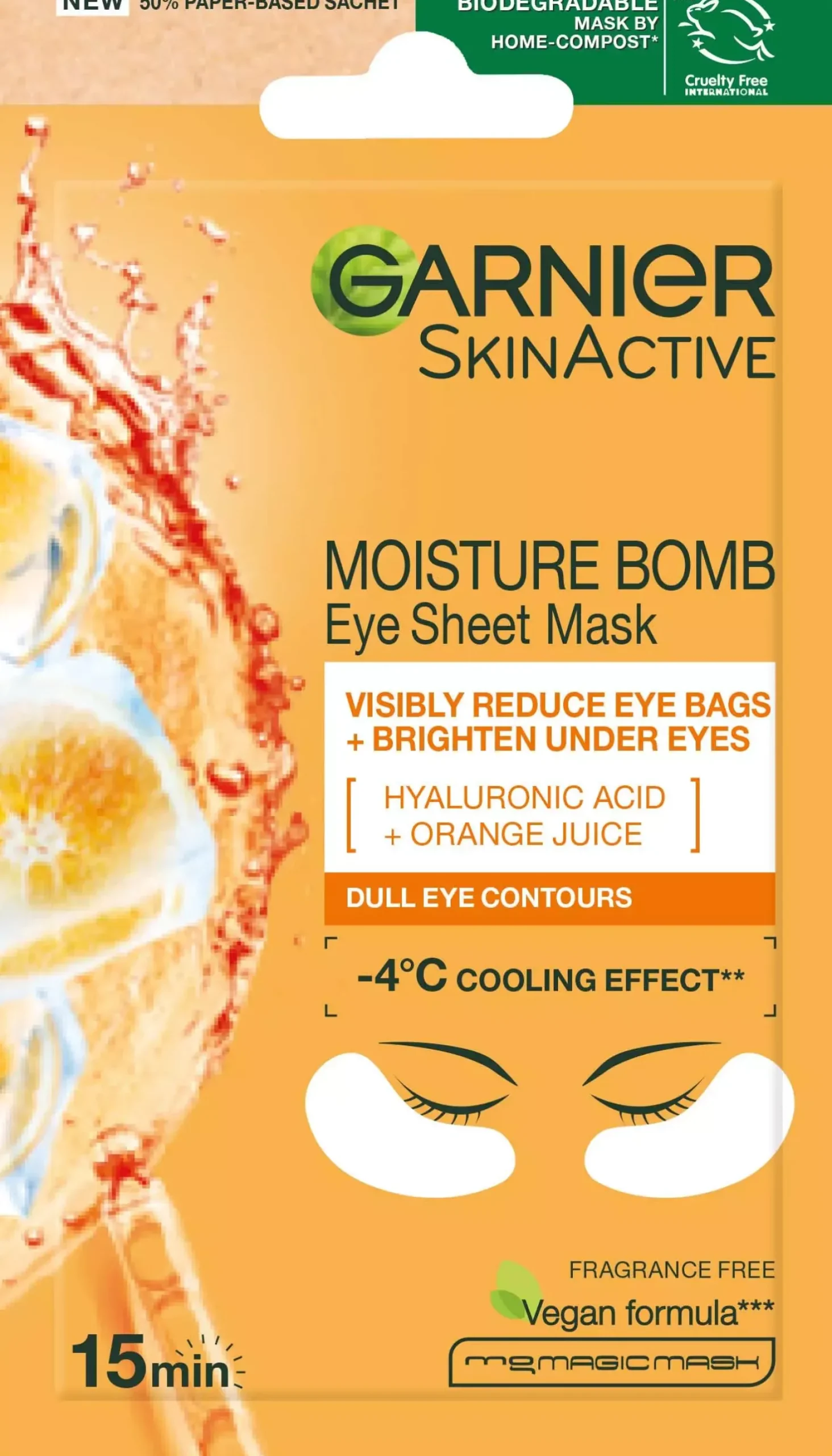 GarnierSkinActive Vitamin C* Brightening & Glow Boosting Eye Sheet Mask for Dark, Dull Undereyes 5 g