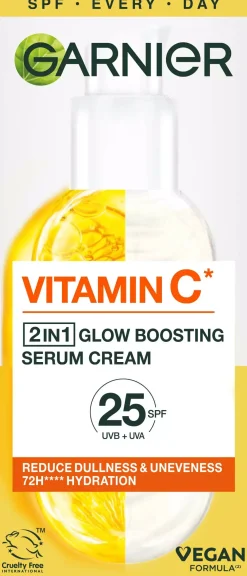 Garnier Vitamin C* 2In1 Glow Boosting Serum Cream SPF25 For Dull Skin 50 ml