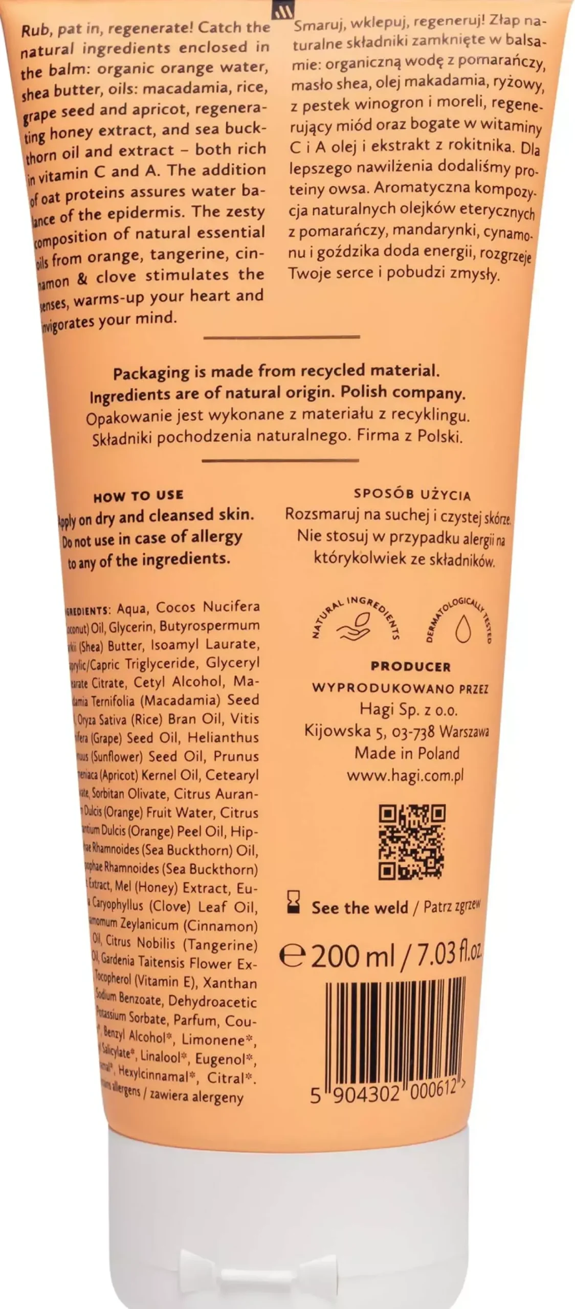 Hagi Natural Regenerating Body Balm Spicy Orange 200 ml