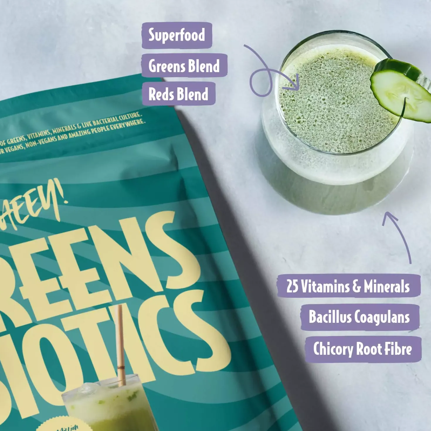 Heey! Greens & Biotics Superfood + Probiotics Mixed Berries 300 g