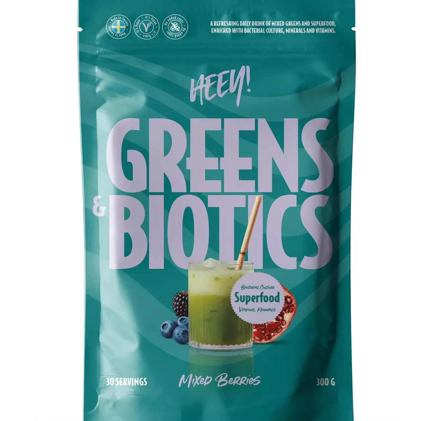 Heey! Greens & Biotics Superfood + Probiotics Mixed Berries 300 g