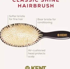 Kent Brushes Classic Shine Medium Soft White Pure Bristle Hairbrush