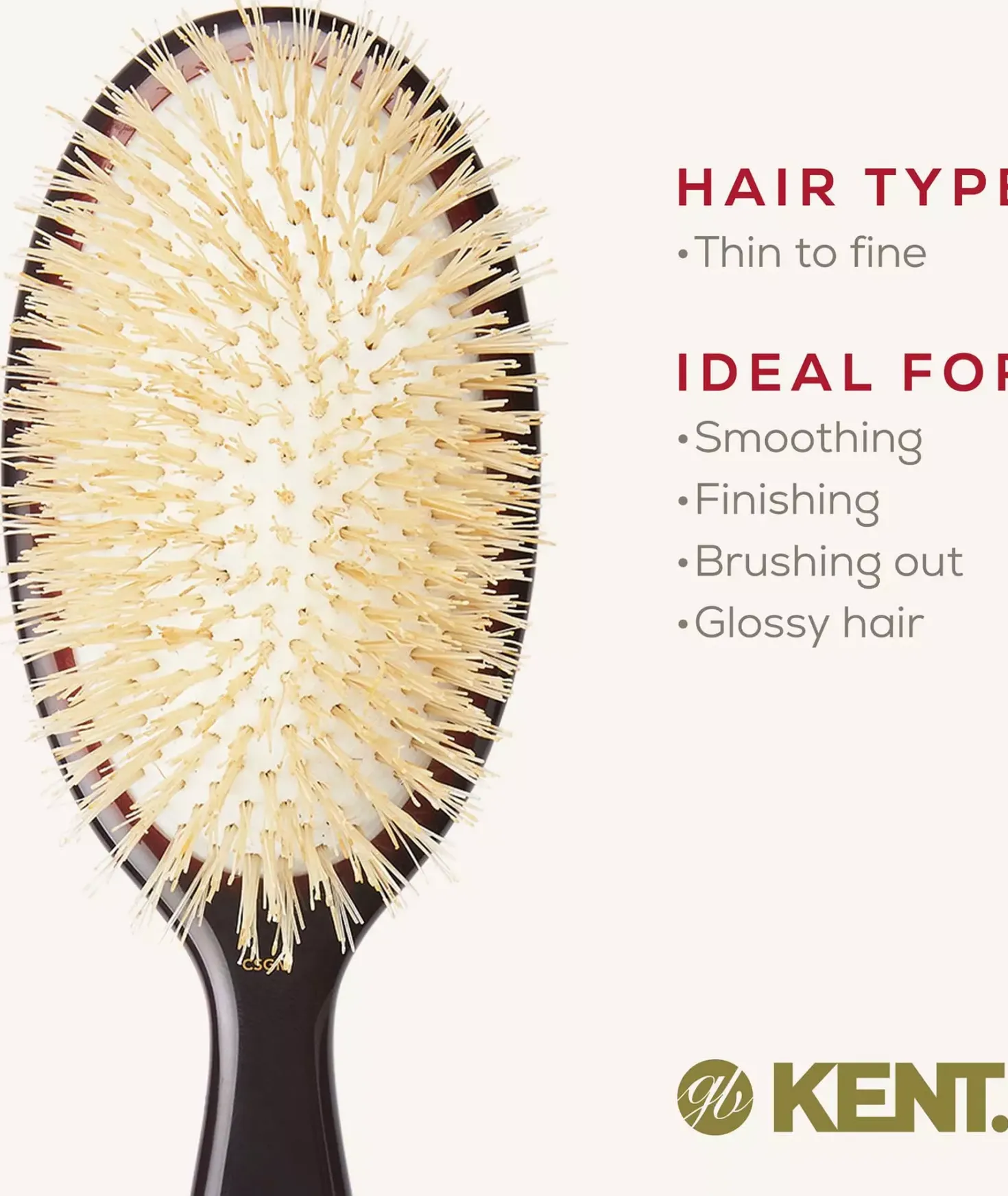 Kent Brushes Classic Shine Medium Soft White Pure Bristle Hairbrush