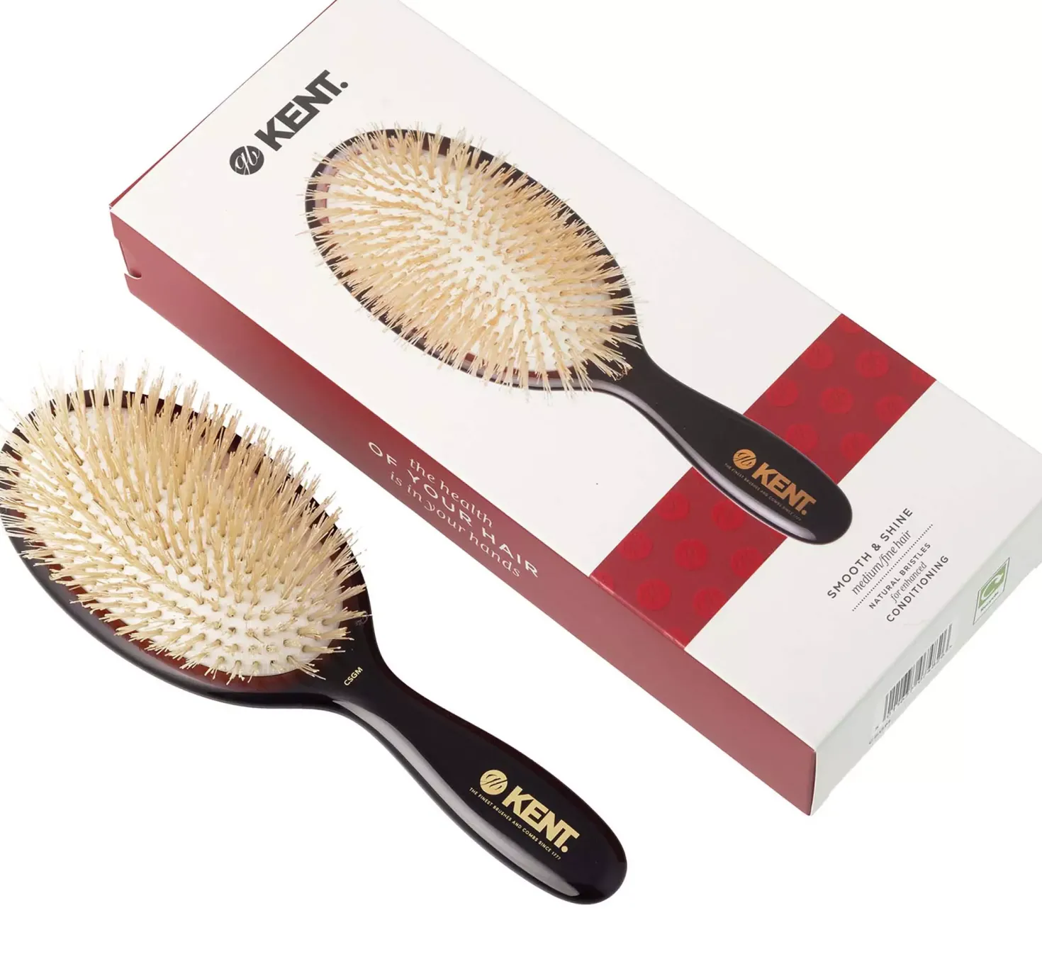 Kent Brushes Classic Shine Medium Soft White Pure Bristle Hairbrush