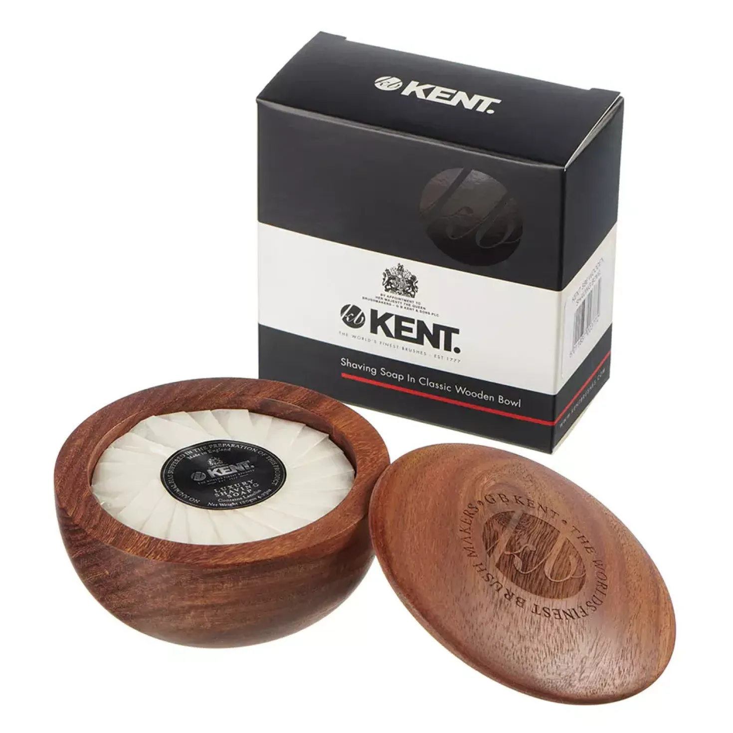Kent Brushes Dark Oak Shaving Bowl with Luxury Shaving Soap 120 g