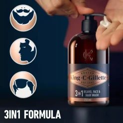 King C. Gillette 3in1 Beard, Face & Hair Wash 350 ml