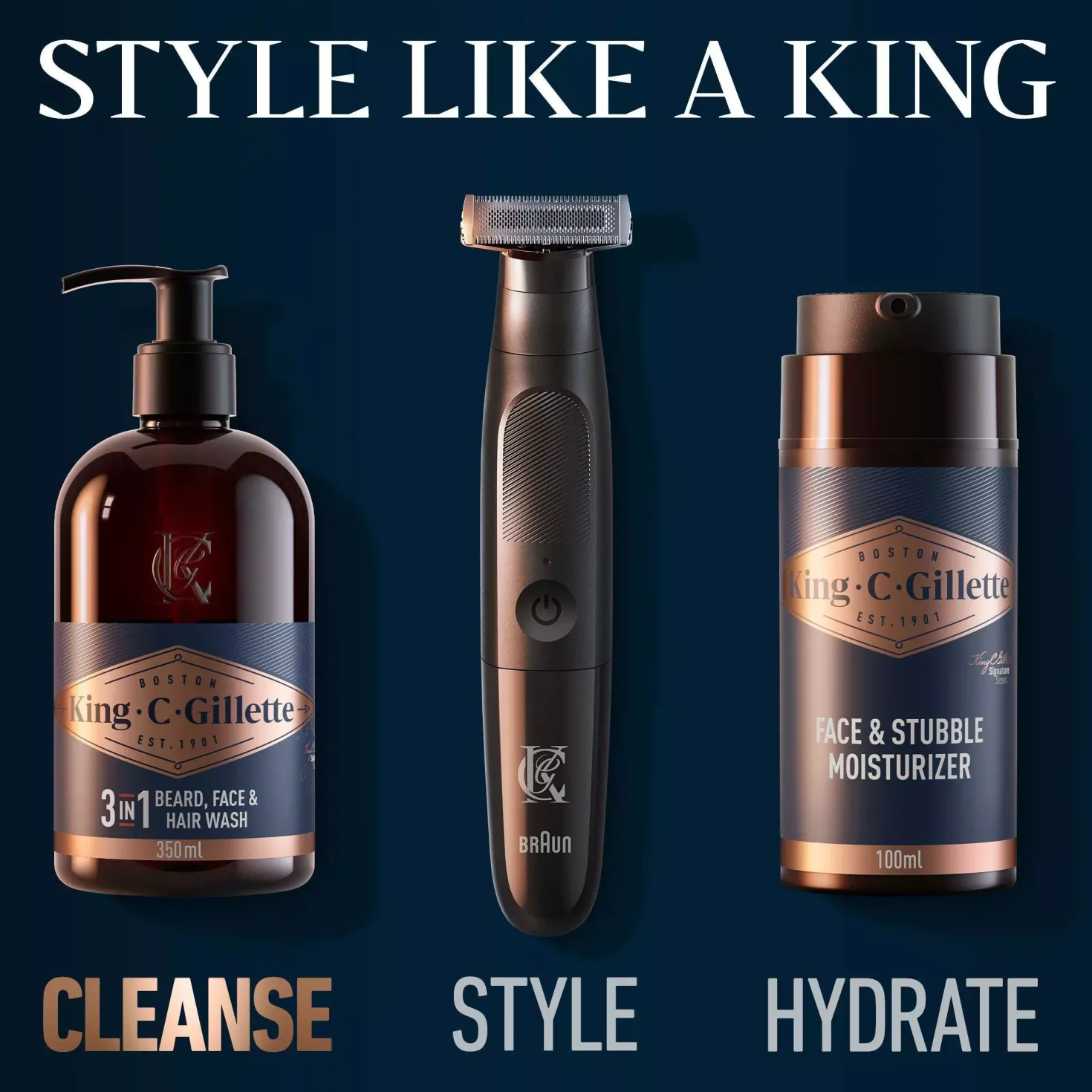 King C. Gillette 3in1 Beard, Face & Hair Wash 350 ml