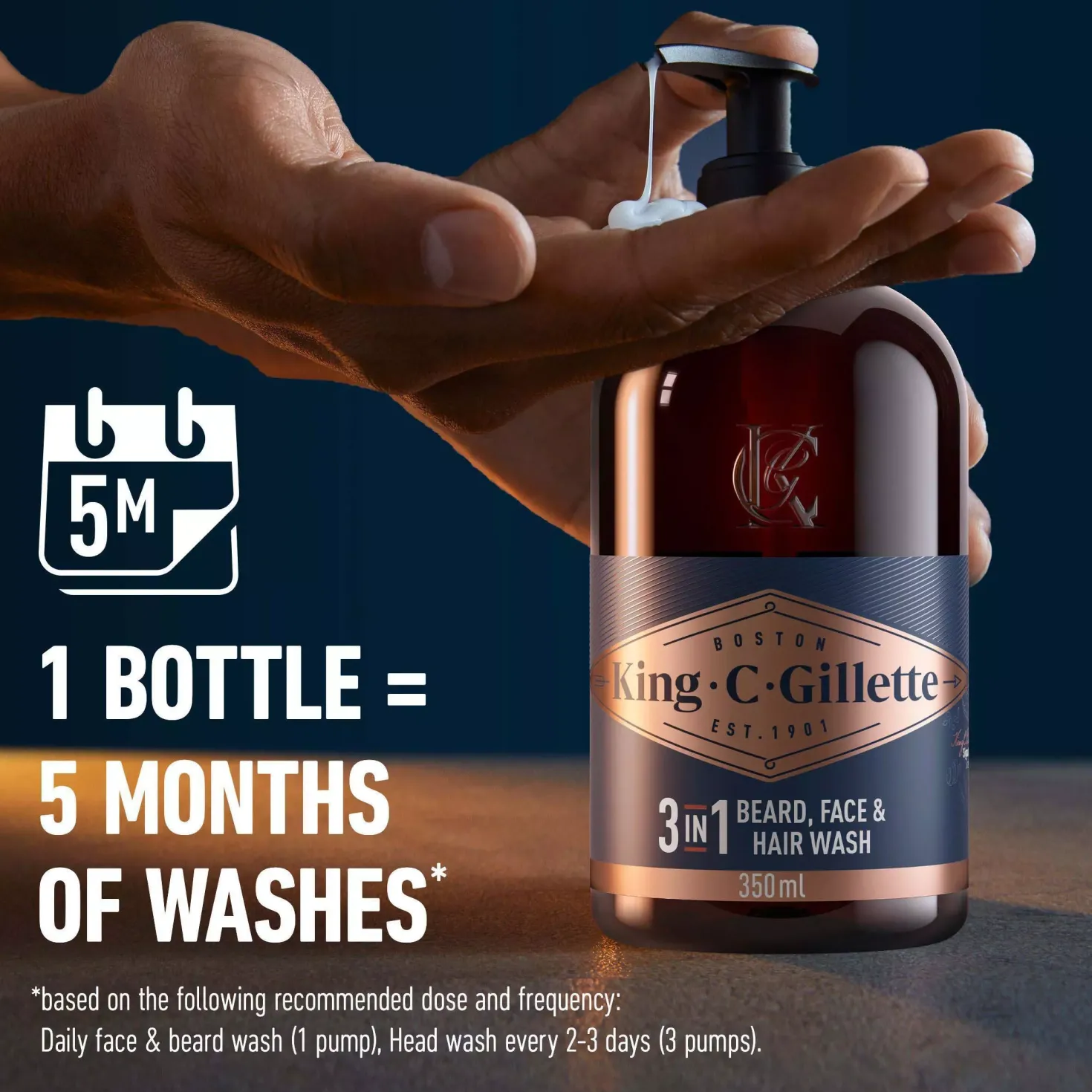 King C. Gillette 3in1 Beard, Face & Hair Wash 350 ml