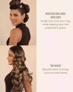 Lenoites Heatless Curling Rods with Caps 3-Pack Set Brown