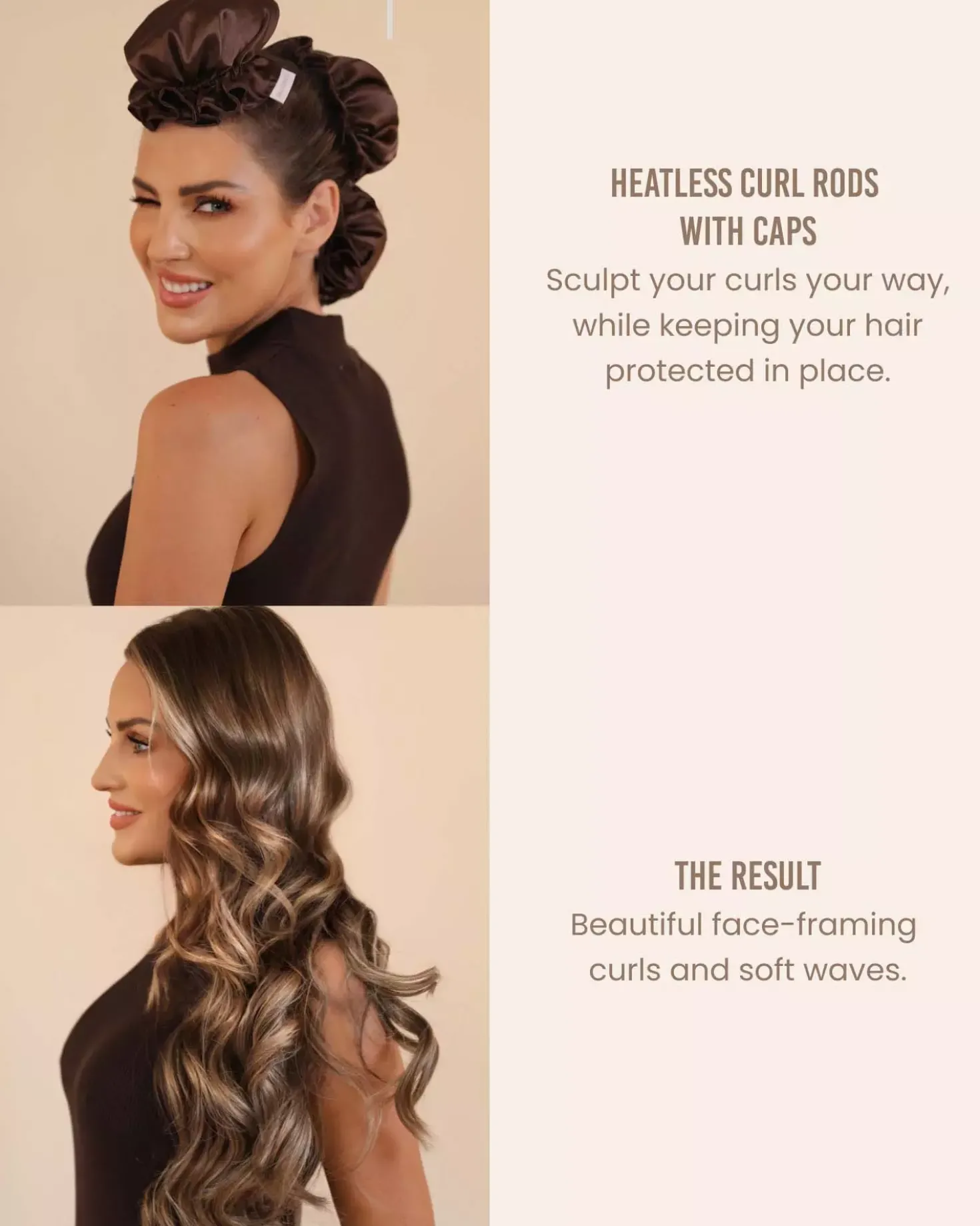 Lenoites Heatless Curling Rods with Caps 3-Pack Set Brown