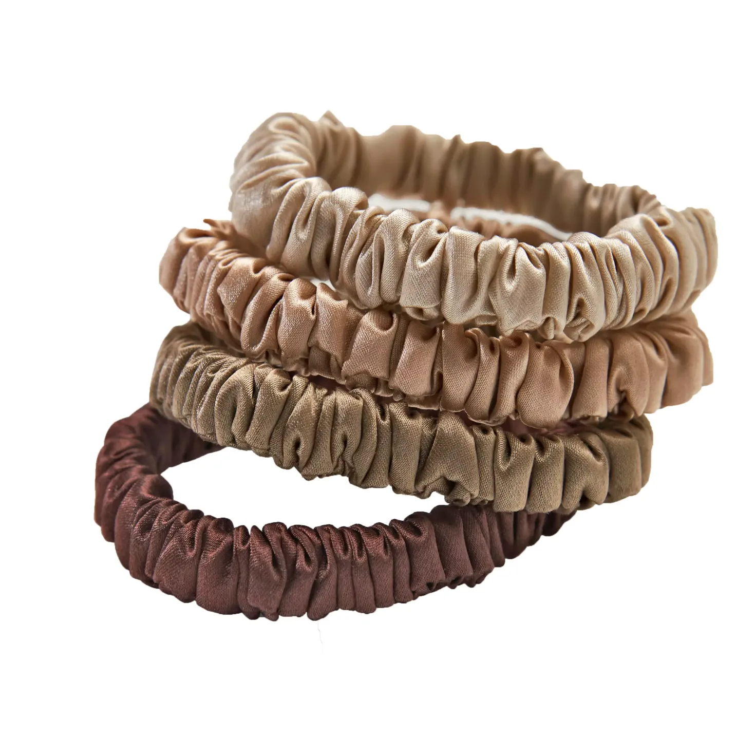 Lenoites Mulberry Silk Skinny Scrunchies White, Cream White