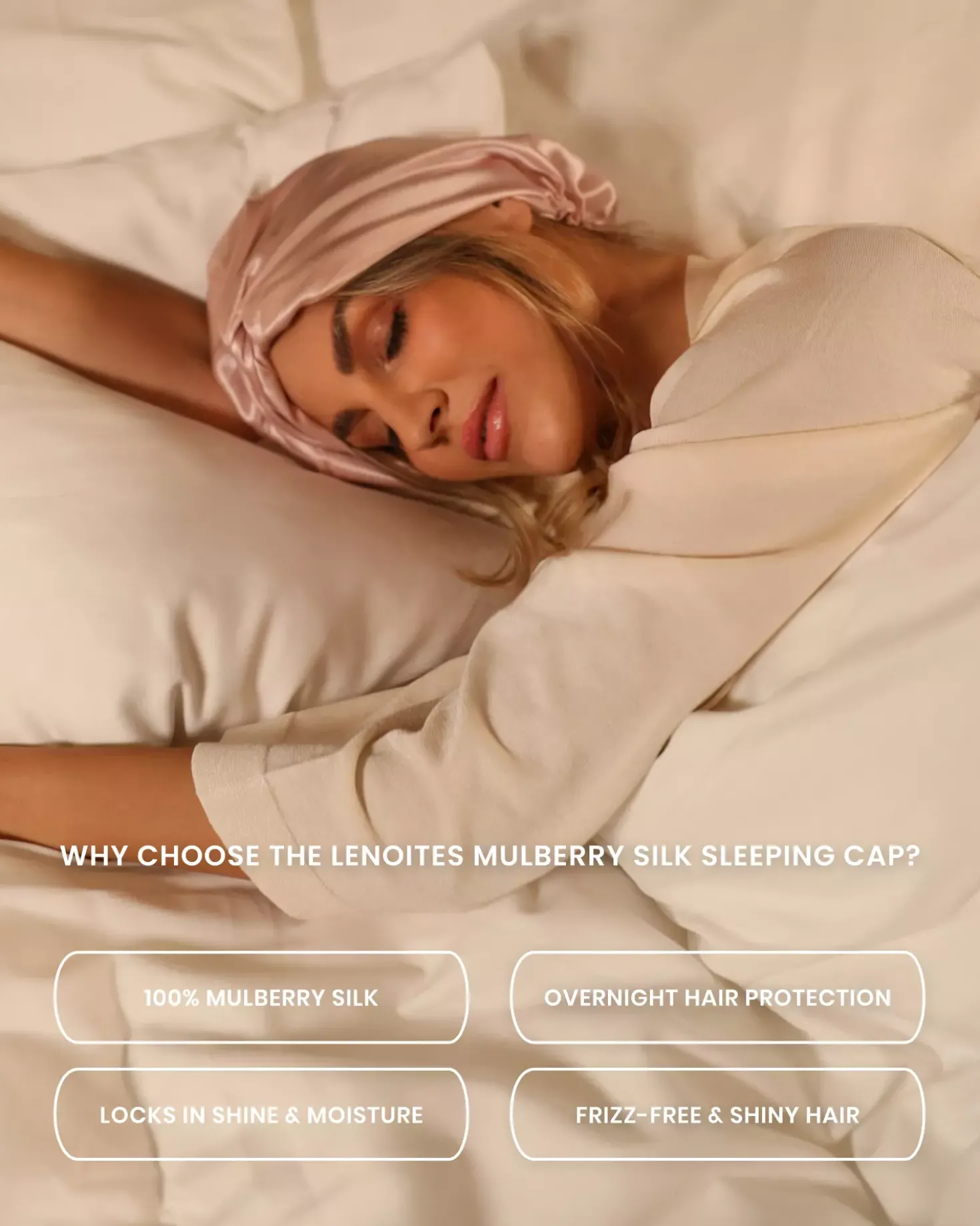 Lenoites Mulberry Silk Sleeping Cap Black