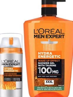Loreal ParisMen Expert Hydra Energetic Shower Gel 1000 ml & 24H Anti-Tiredness Moisturiser 100 ml