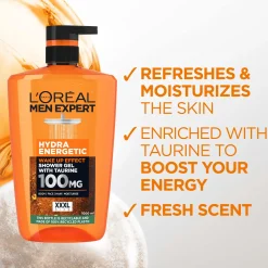 Loreal ParisMen Expert Hydra Energetic Shower Gel 1000 ml & 24H Anti-Tiredness Moisturiser 100 ml