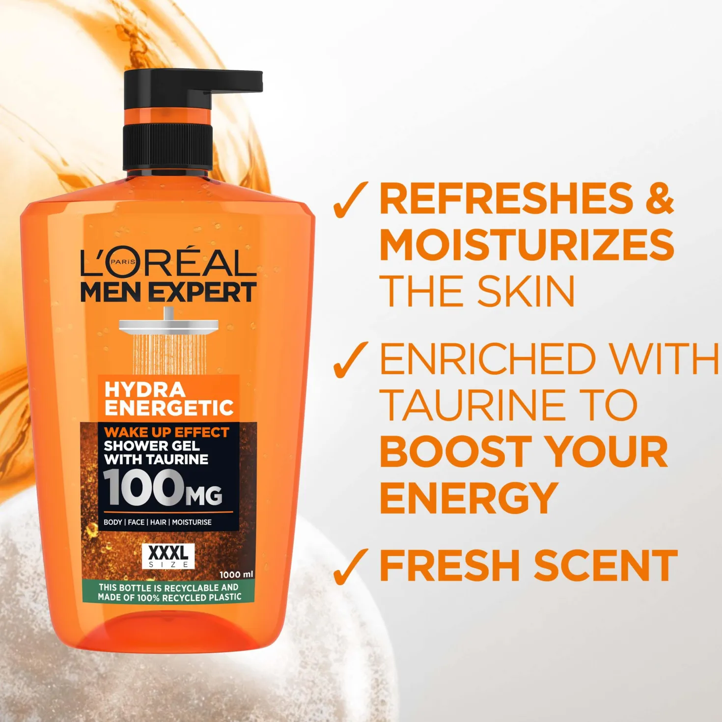 Loreal ParisMen Expert Hydra Energetic Shower Gel 1000 ml & 24H Anti-Tiredness Moisturiser 100 ml