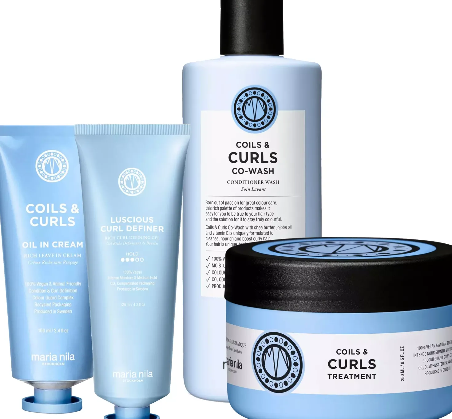 maria nilaCoils & Curls Bundle Conditioner Wash 350 ml & Masque 250 ml & Curl Gel 125 ml & Oil-in-Cream 100 ml