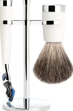 Mühle Liscio Set Razor Fusion™ + Shaving Brush High-Grade Resin White Pure Badger