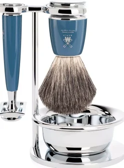 Mühle Rytmo Safety Razor Shaving Set Pure Badger Resin Petrol Blue