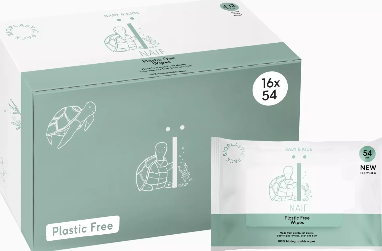 NAÏFBaby & Kids Plastic Free Wipes 16-Pack 16 stk