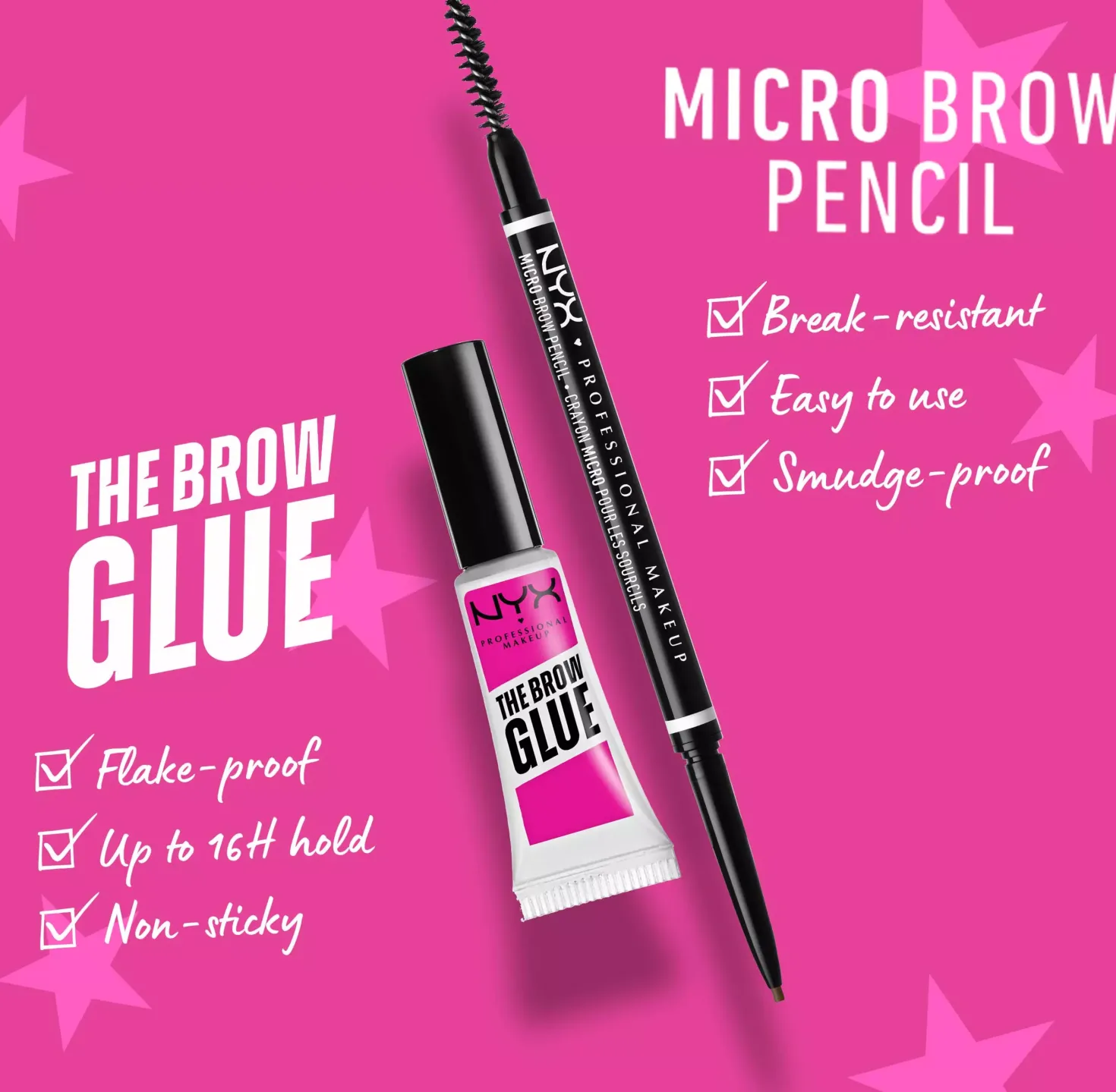 NYX PROFESSIONAL MAKEUP Brows Routine Set Bundle The Brow Glue Transparent & Micro Brow Pencil Ash Brown