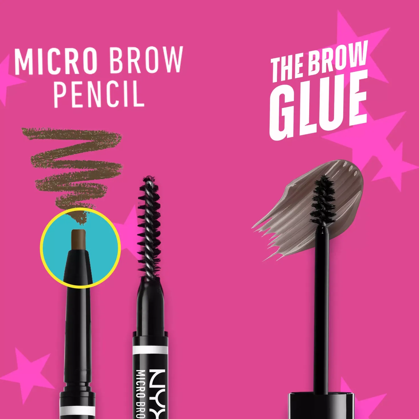 NYX PROFESSIONAL MAKEUP Brows Routine Set Bundle The Brow Glue Transparent & Micro Brow Pencil Ash Brown
