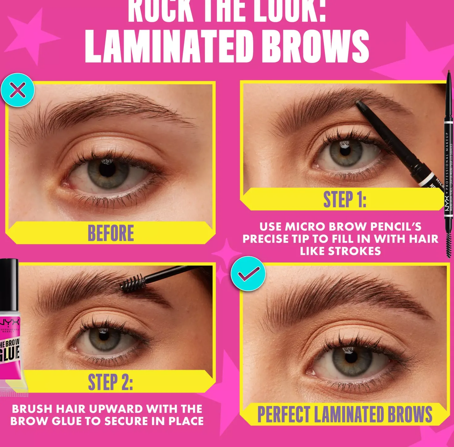 NYX PROFESSIONAL MAKEUP Brows Routine Set Bundle The Brow Glue Transparent & Micro Brow Pencil Ash Brown