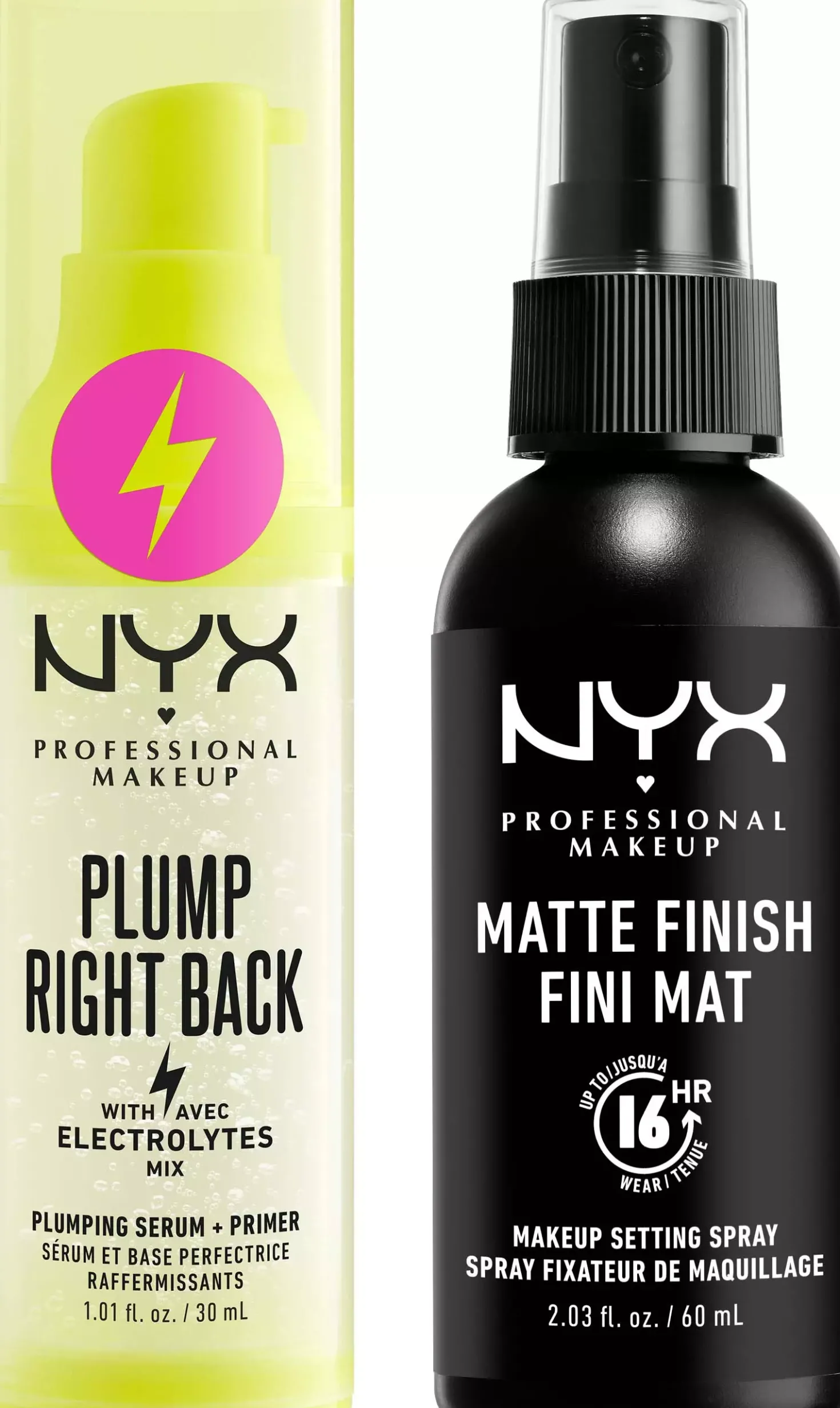 NYX PROFESSIONAL MAKEUP Bundle Plump Right Back Primer + Serum 30 ml & Matte Finish Setting Spray 60 ml