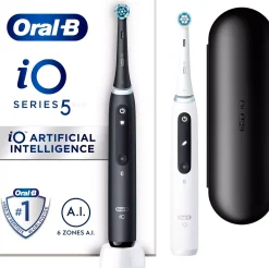 Oral B iO 5 black and white electric toothbrushes Designed by Braun