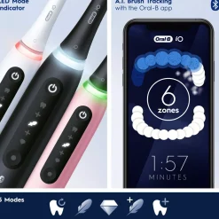 Oral B iO 5 black and white electric toothbrushes Designed by Braun
