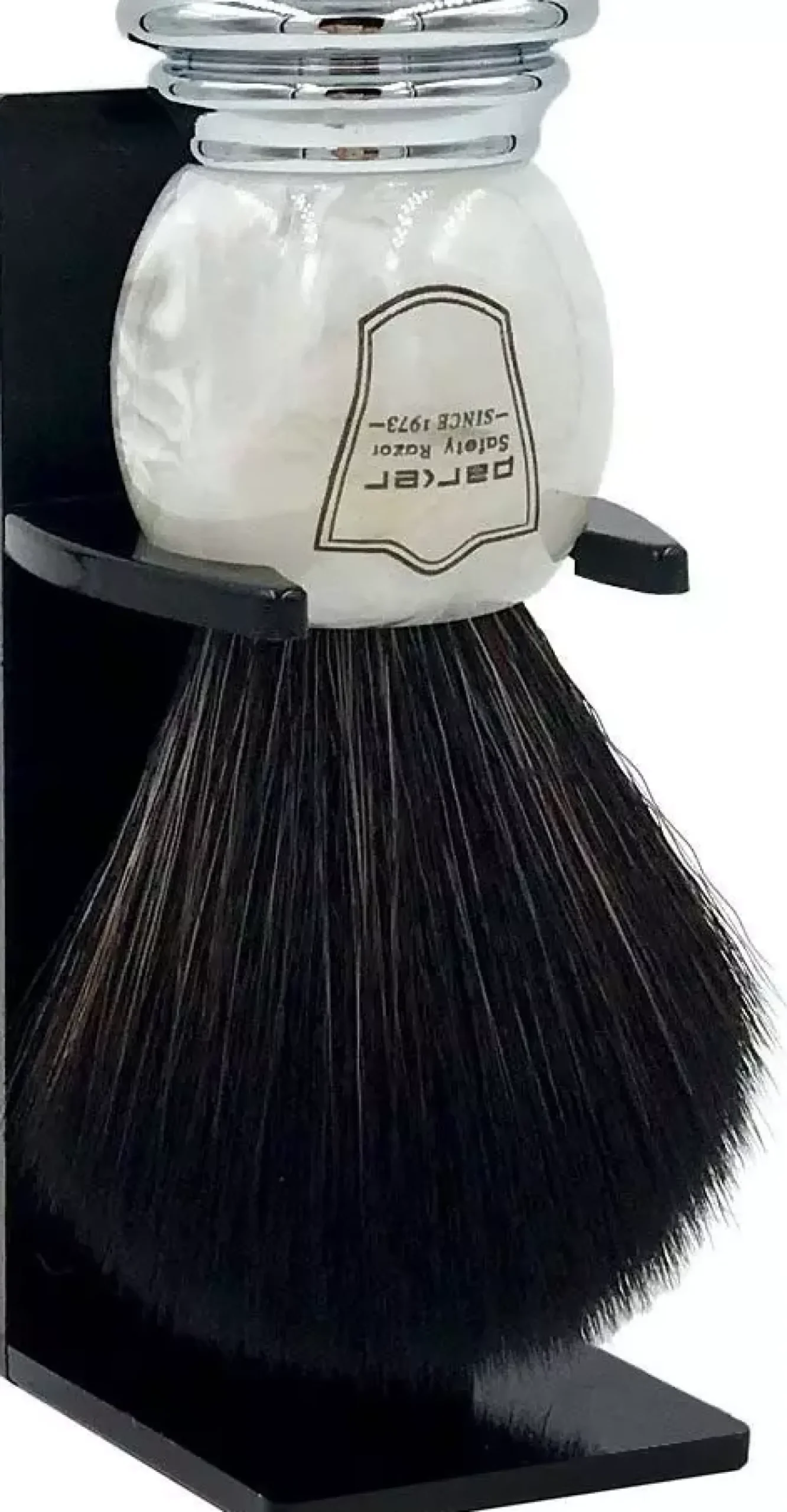 Parker Shaving Marbled Ivory Chrome Handle Black Synthetic Shave Bristle