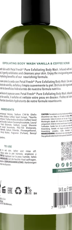 Petal FreshPure Vanilla & Coffee Scrub Exfoliating Body Wash 1000 ml