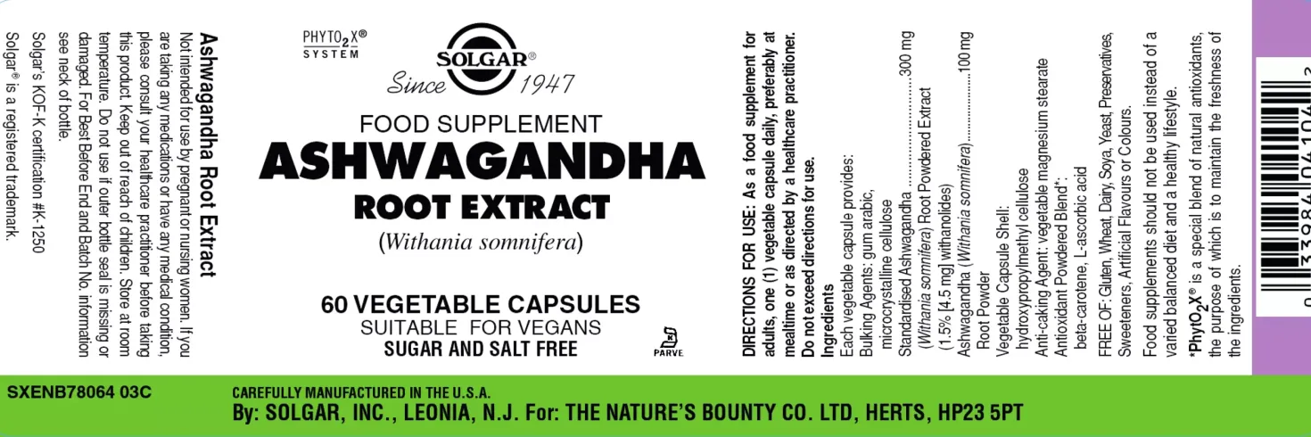 Solgar Ashwagandha Root Extract Vegetable Capsules 60 stk