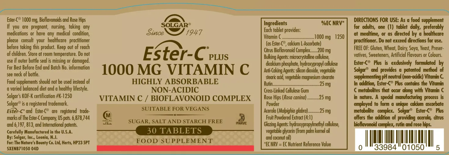 Solgar Ester-C Plus 1000 mg Vitamin C Tablets