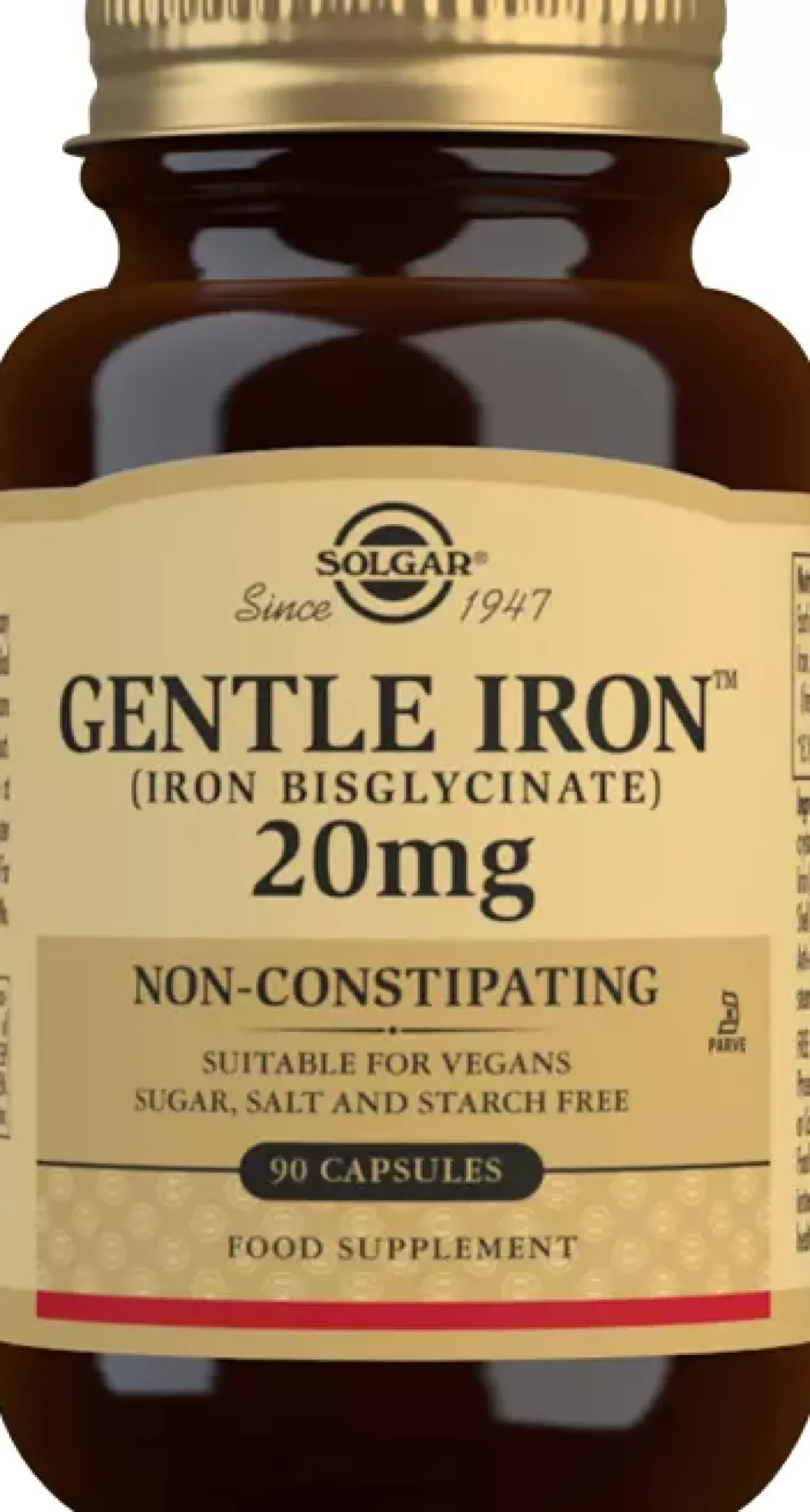 Solgar Gentle Iron (Iron Bisglycinate) 20 mg Vegetable Capsules 90 stk