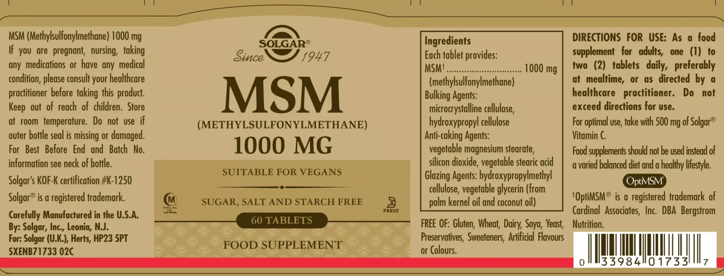 Solgar MSM 1000 mg Tablets 60 stk