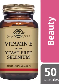 Solgar Vitamin E with Yeast Free Selenium Vegetable Capsules 50 stk