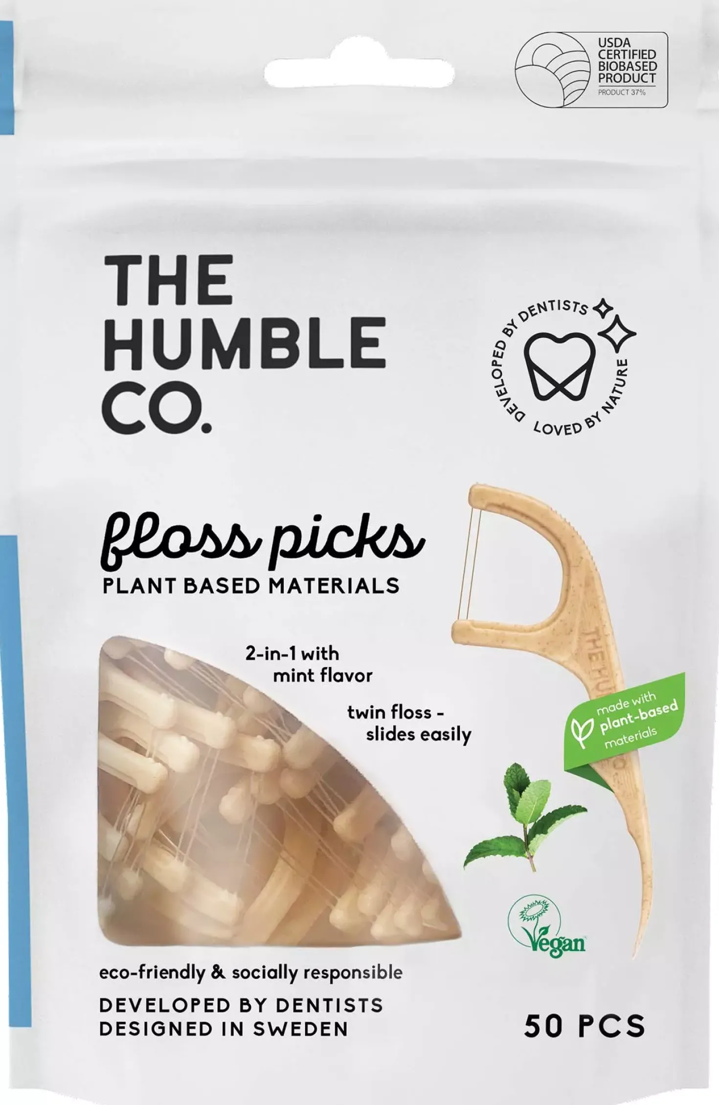 The Humble Co. Twin-Floss Picks 50 pcs Charcoal
