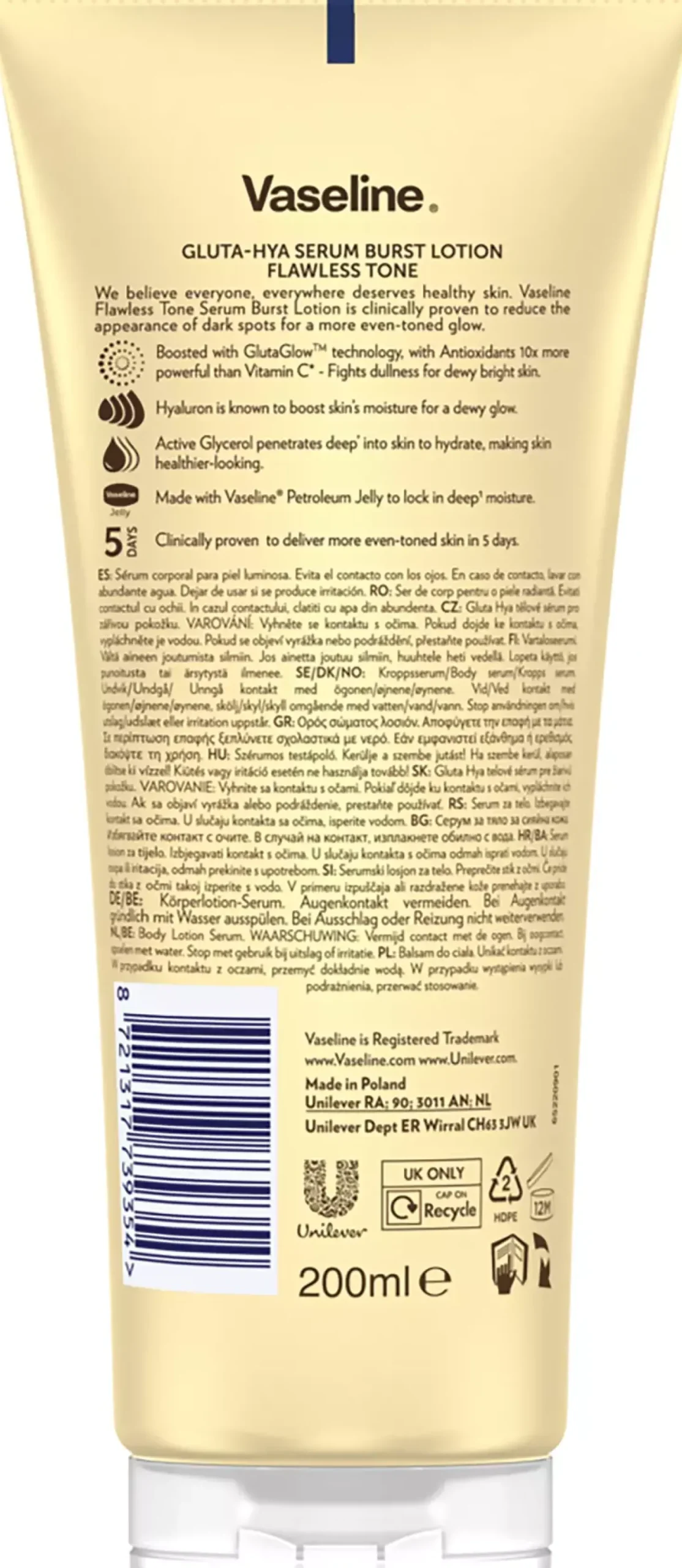 Vaseline Gluta Hya Flawless Tone Body Serum 200 ml
