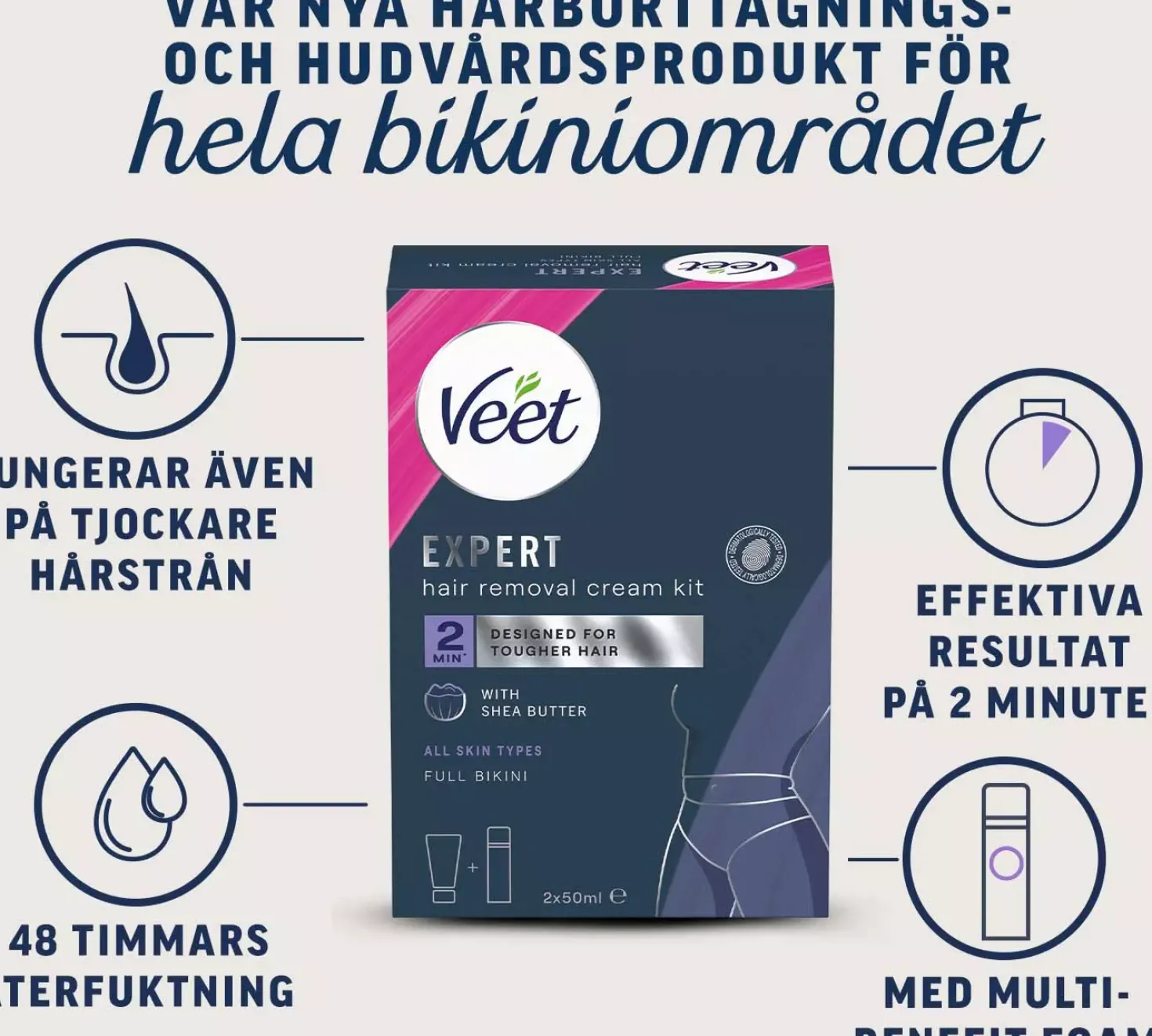Veet Expert Hair Removal Cream Kit All Skin Types Full Bikini 100 ml